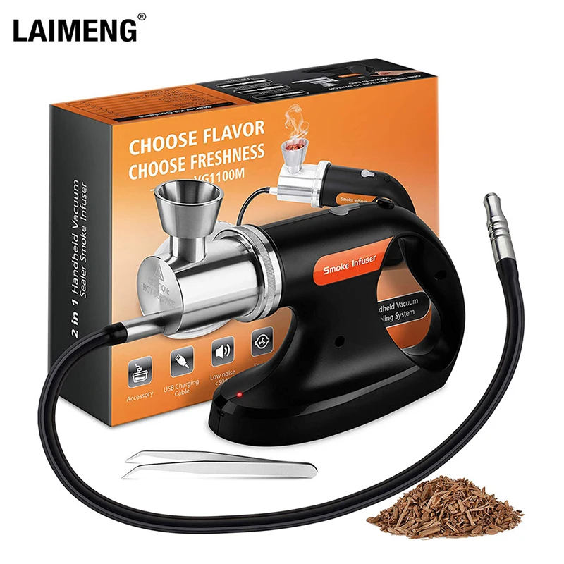 Portable Handheld Cold Smoking Gun with Vacuum Sealer Electric Food Drink Cocktail Smoker Woodchips Smoke Infuser Machine S268