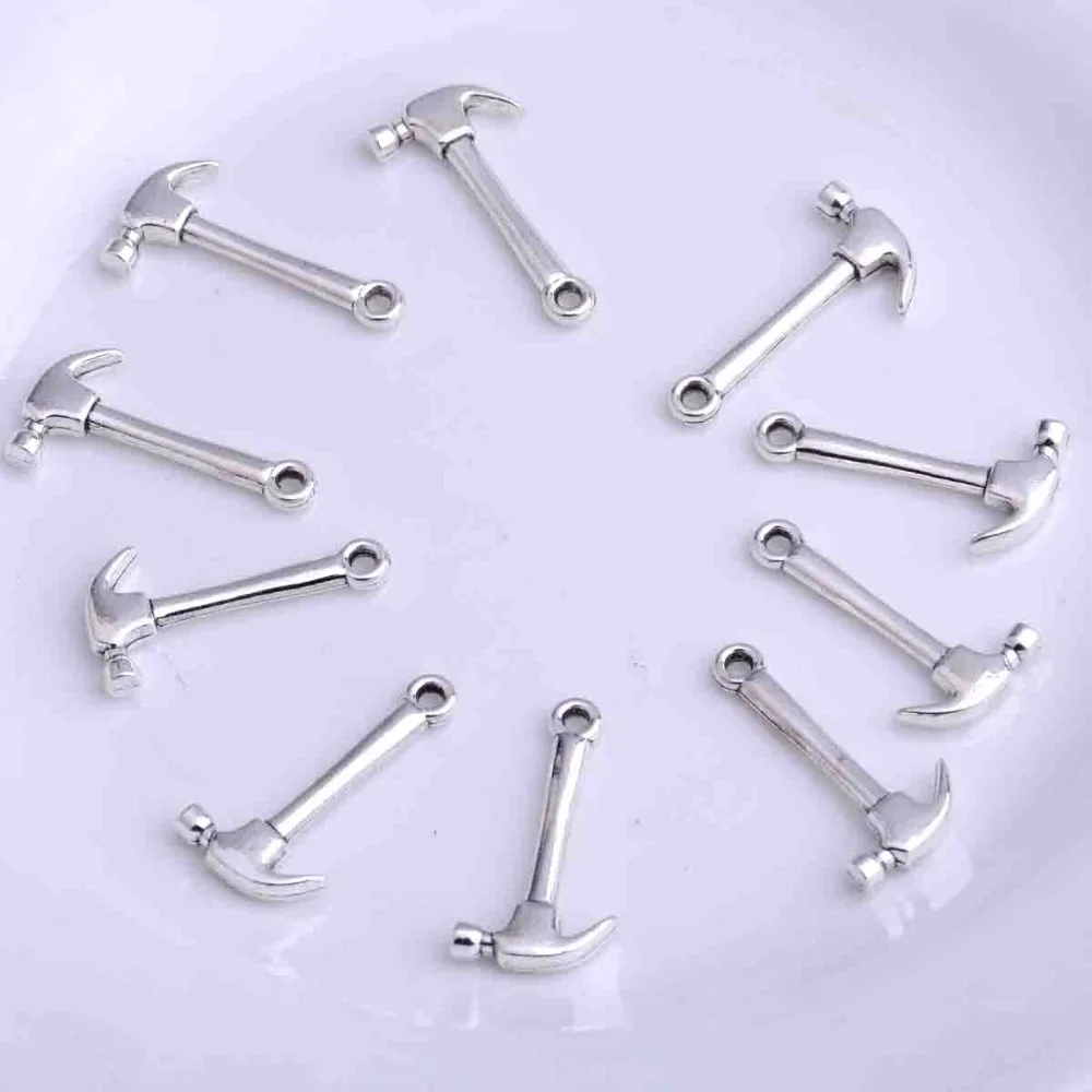 10 Pcs Tool Charms Collection Hammer Construction Drill Pendants Antique Necklace Bracelet Jewelry Making For Diy Craft | Украшения и