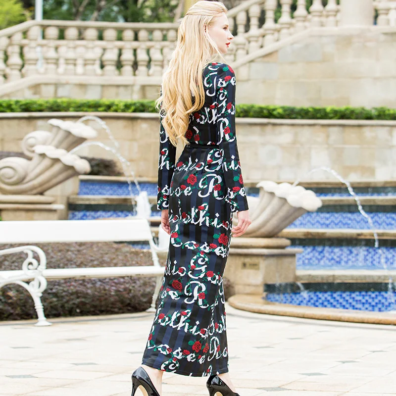 OL Стиль Вышивка Цветы длинное платье жаккард тонкий карандаш с длинными рукавами