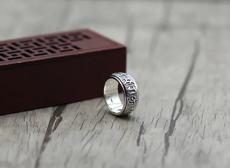 S925 sterling silver ring Buddhist classic style Mantra can rotate personality A gift to friends and family | Украшения и