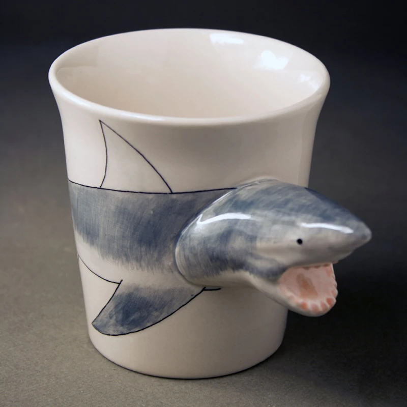 3D Трехмерная ручная нарисованная кружка с животными мультяшная Акула