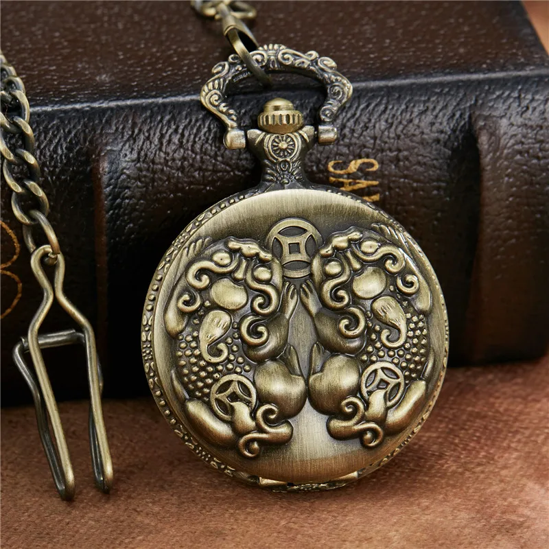 

Lucky Mascot Pocket Watch Chains Necklace Engraved Quartz Pocket Watches Pendent Gifts for men women kids reloj de bolsillo