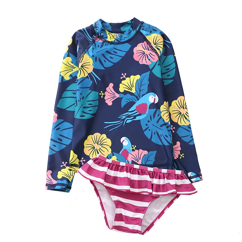 navy flower Коллекция года, купальный костюм из двух предметов для девочек, Ins, купальник с фламинго для девочек возрастом от 2 до 10 лет, детский купальный костюм с ананасом, пляжная одежда для детей, CZ974 - Цвет: navy flower