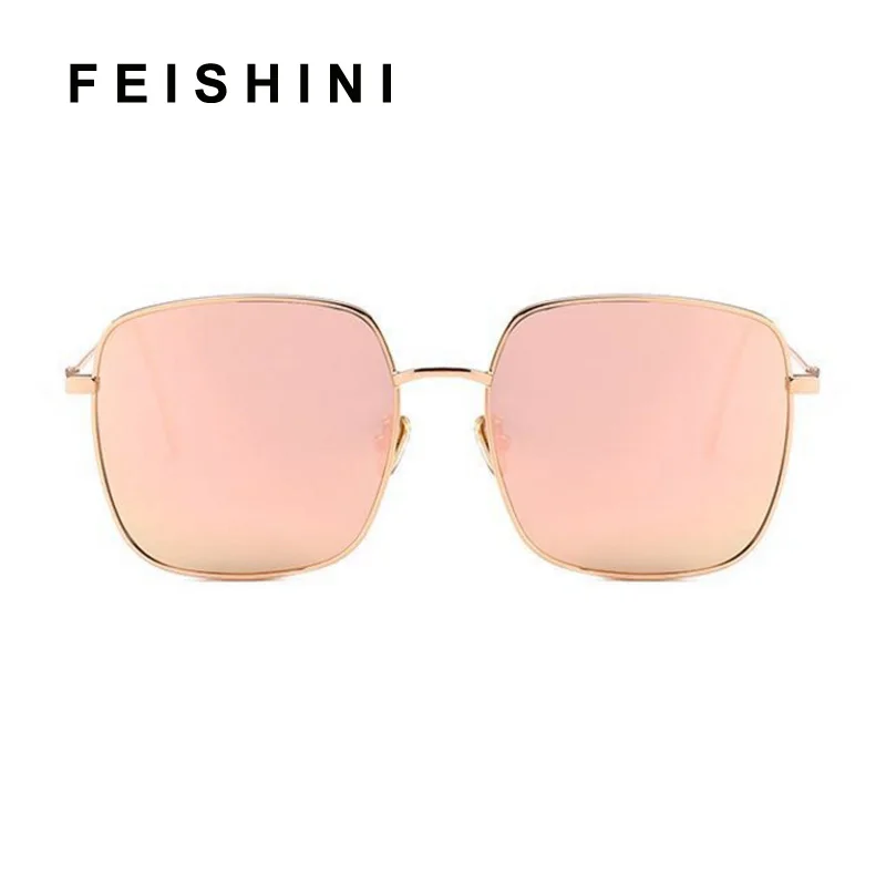 

FEISHINI Black Trendy Oversized Square Sunglasses Women Polarized 2020 Fashion UV Protector Korea Glasses Men Mirror Original