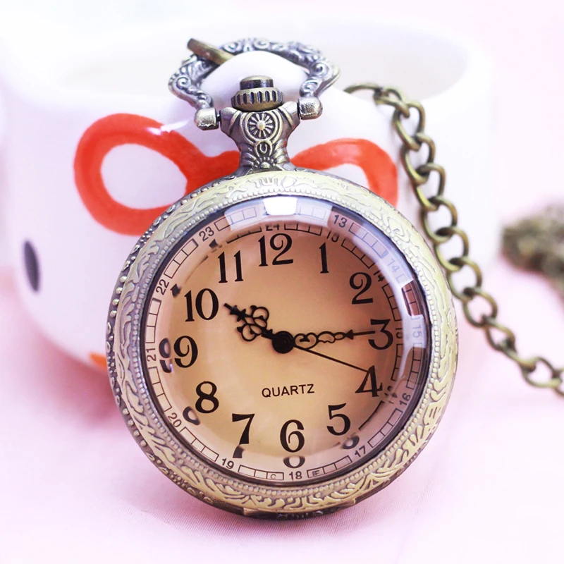 

2018 women lady old men big dial digital vintage flip transparent light brown accesories pocket watches carving flower watches