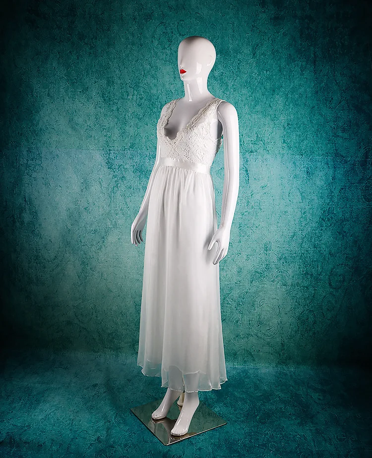 White Lace Women Chiffon Vintage Party Dress V-Neck Floor -Length Sleeveless Real/Original Photos Custom Made Dresses Vestidos | Женская