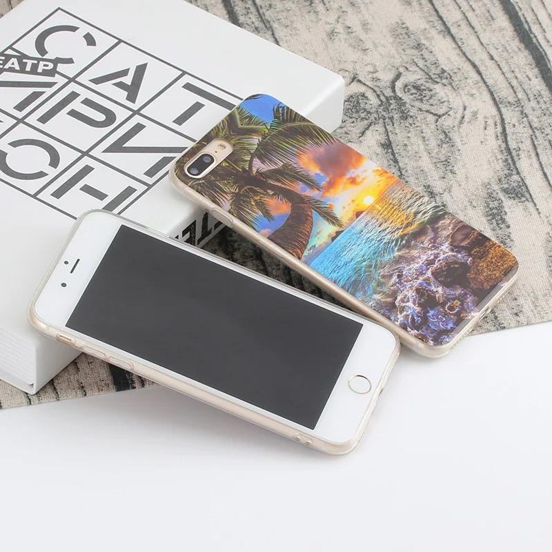 Beach Scene Patterned Glossy Phone Case For iPhone 6 6S 7 8 Plus X XS 7plus 8plus Soft TPU Silicon Back Cover Shell Shckproof |