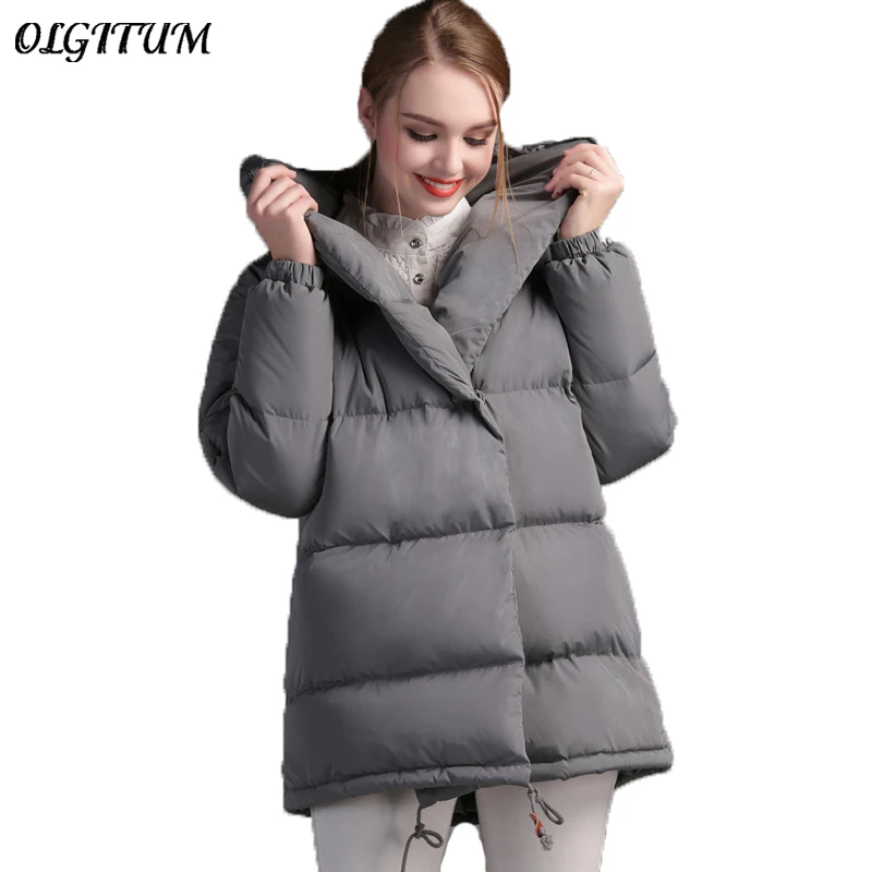 OLGITUM/зимние женские свободные модные пуховые парки куртка с капюшоном Верхняя