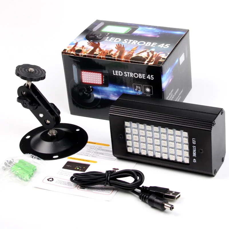 

45 LED Strobe Light USB Voice Activated Disco DJ Party Lights Holiday Christmas Music Club Bar Mini LED Stage Lighting