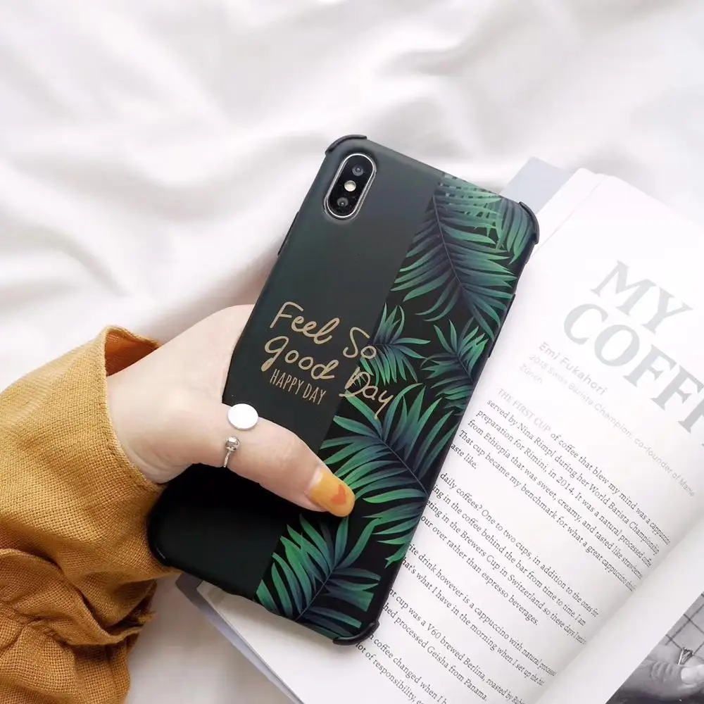 Чехол для телефона с зелеными листьями iphone 6 6S 7 8 Plus X модный матовый чехол милыми