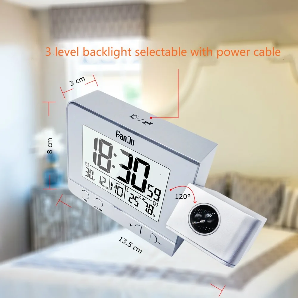 fanju fj3531 digital projector alarm clock led electronic table snooze backlight temperature humidity watch with time projection free global shipping