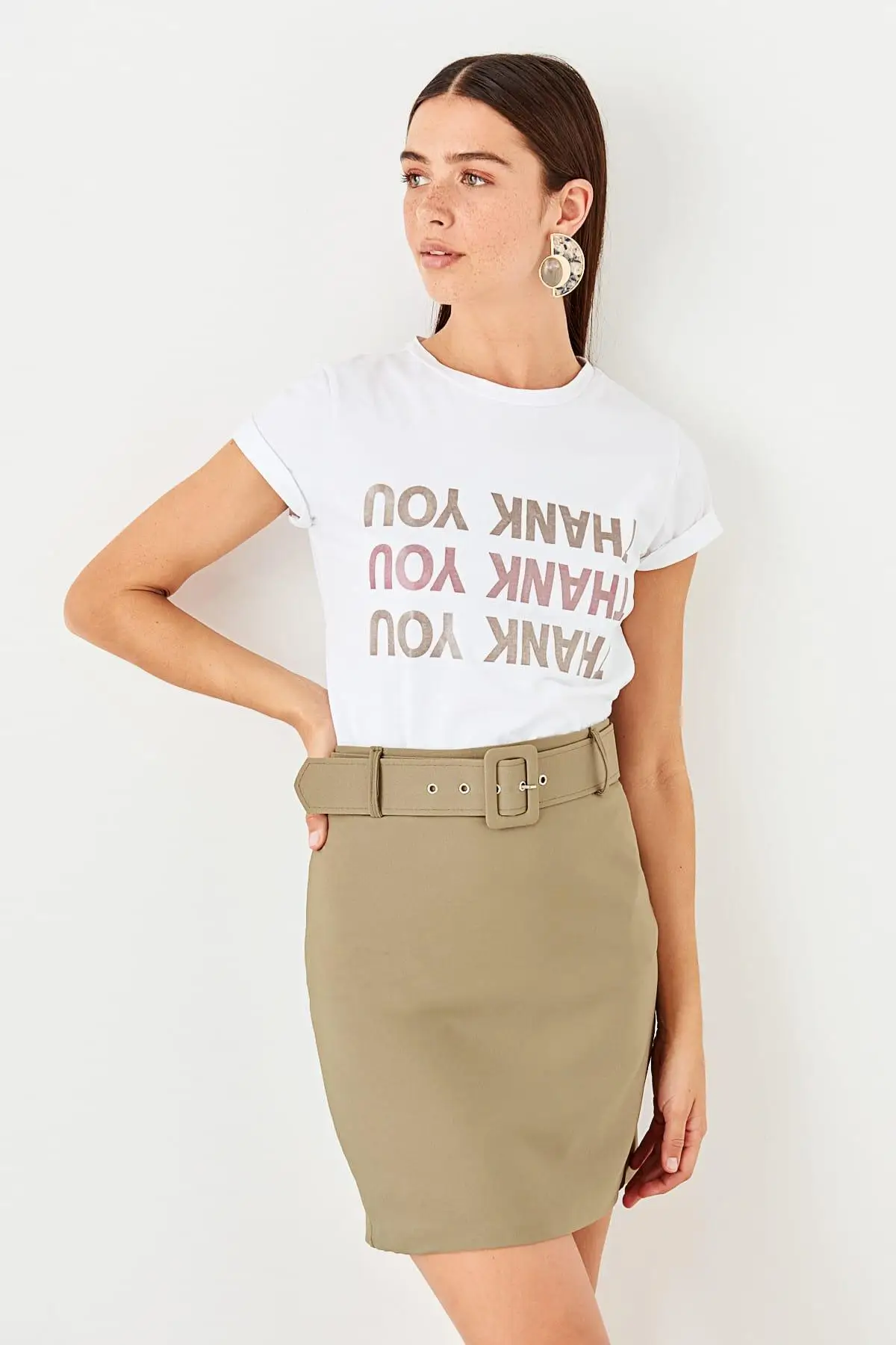 Trendyol зеленая юбка с поясом TWOSS19ST0201|Женские юбки| |