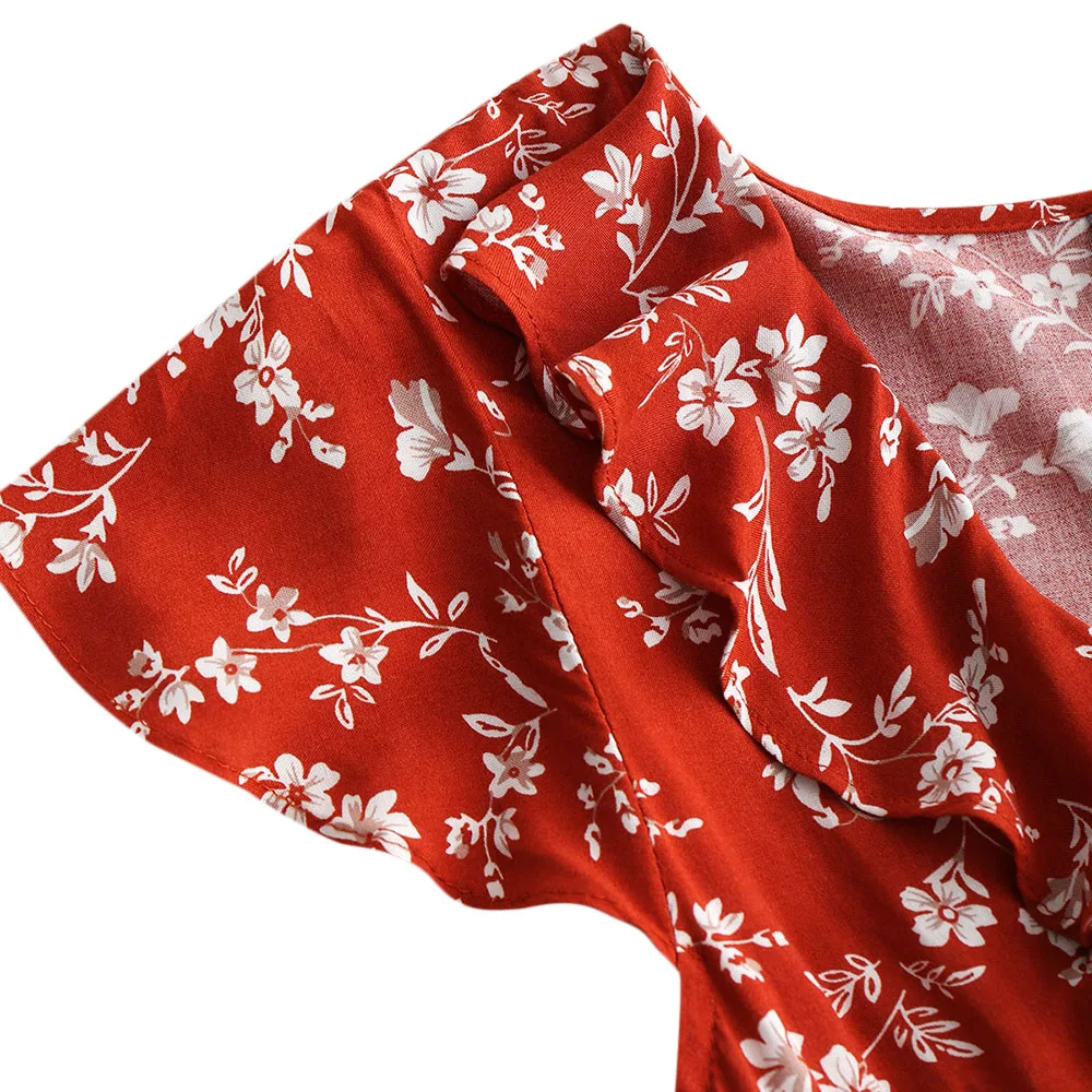 CosMera крошечный Цветочные рюшами Обёрточная бумага мини-платье Бохо летнее платье