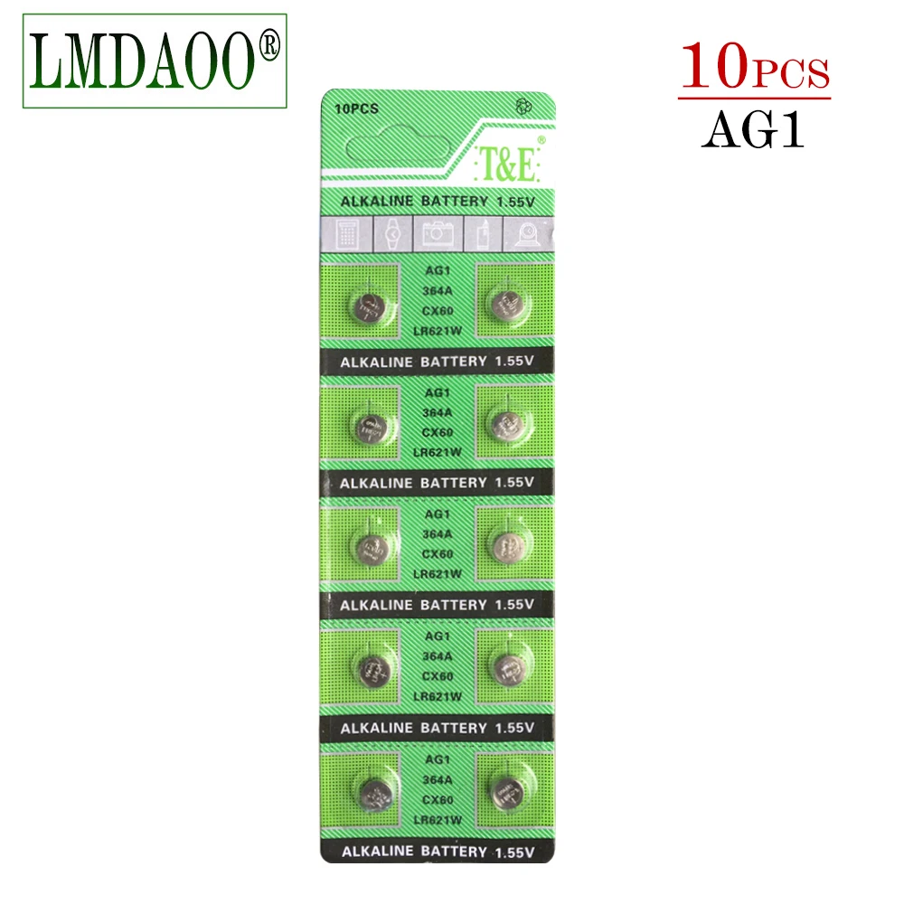 10 шт. щелочные кнопочные батарейки AG1 1 55 V 364 SR621SW LR621 621 LR60 CX60|Часовые батарейки| |