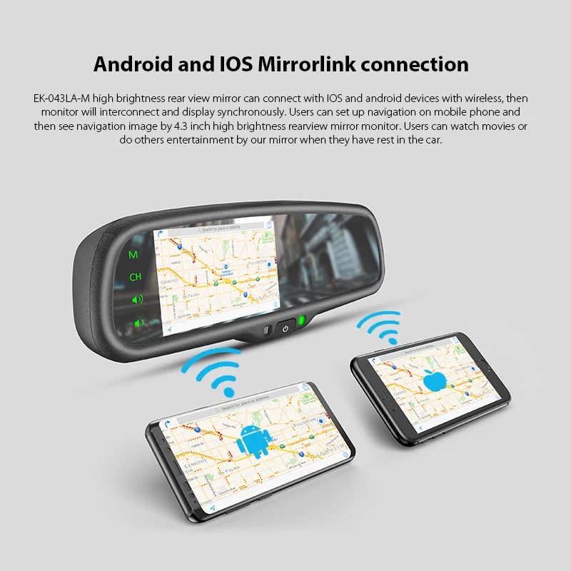 GERMID 4 3 дюймов Mirrorlink зеркало заднего вида с IOS Android смартфон информация о