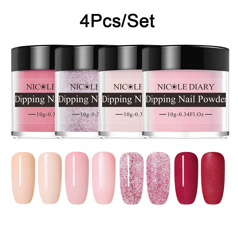 4Pcs set 4 Набор пудры для ногтей 6/4 шт, розовый блеск для ногтей, светящийся матовый градиент, французский хромированный пигмент, натуральный, без лампы - Цвет: 4Pcs set 4