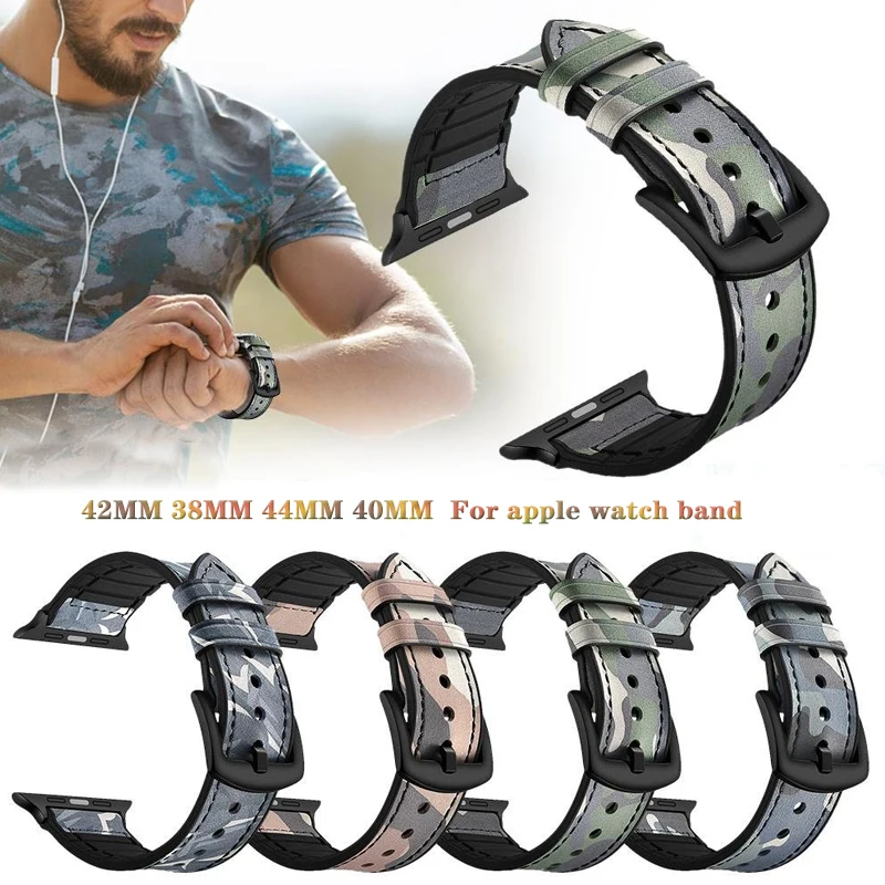 

Camouflage Leather Strap For Apple Watch Band 44mm 40mm 42mm 38mm bracelet Belt For iwatch Series 6 5 4 3 Watchband Accessories