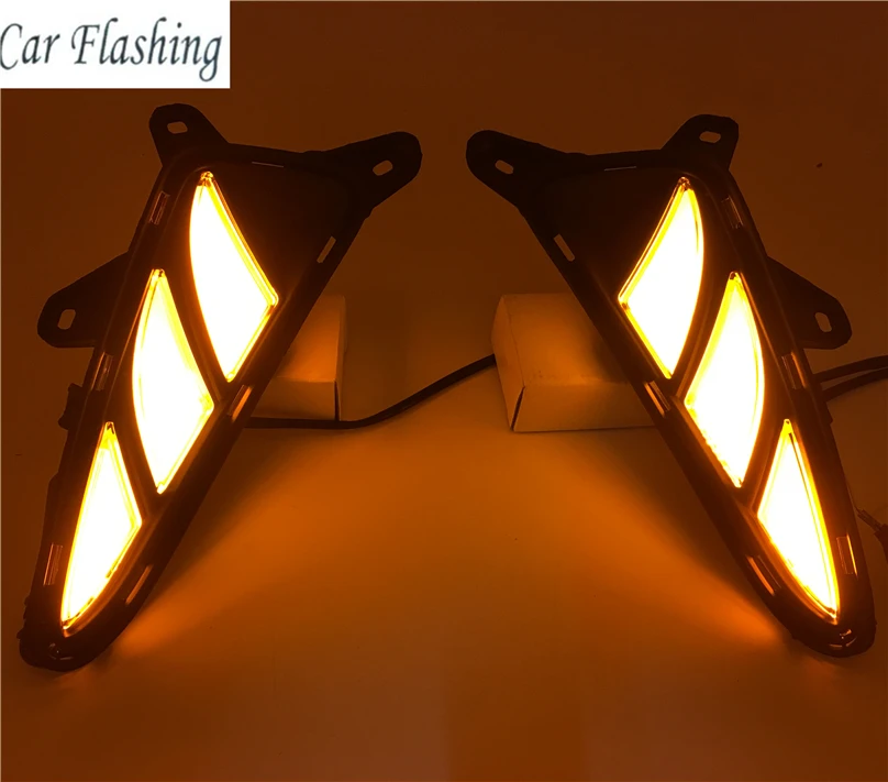 CSGJMY 2 шт. Для TOYOTA C-HR CHR 2016 2017 2018 2019 LED желтый сигнал поворота и стиль затемнения отражателя дневного света DRL включен.