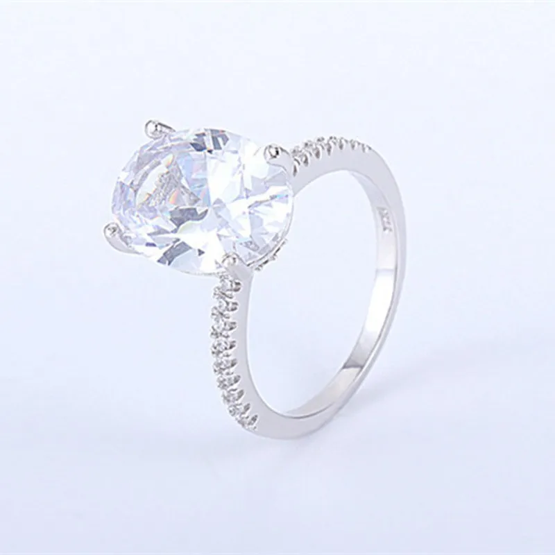 Кольцо для влюбленных в пасьянс, 925 пробы, серебро, овальный, 5ct, кубический цирконий, вечерние, обручальные кольца для женщин, обручальные ювелирные изделия на палец