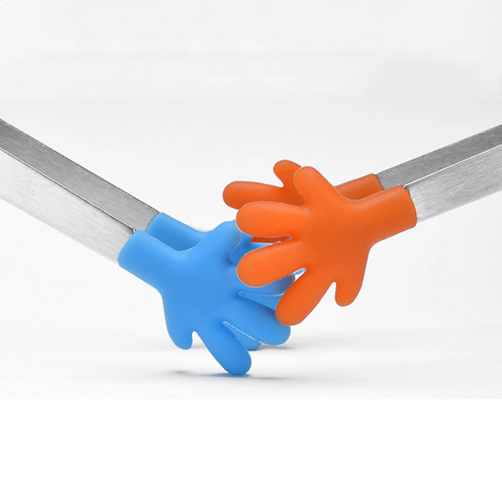 Creative Hand Shape Mini Silicone Food Clip Salad Serving BBQ Tongs Kitchen Stainless Steel Handle Utensils Cooking Tools