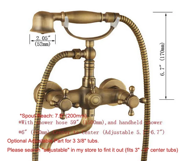 

Vintage Retro Antique Brass Wall Mounted Bathroom Handheld Shower Faucet Set Bath Tub Mixer Tap Crs019