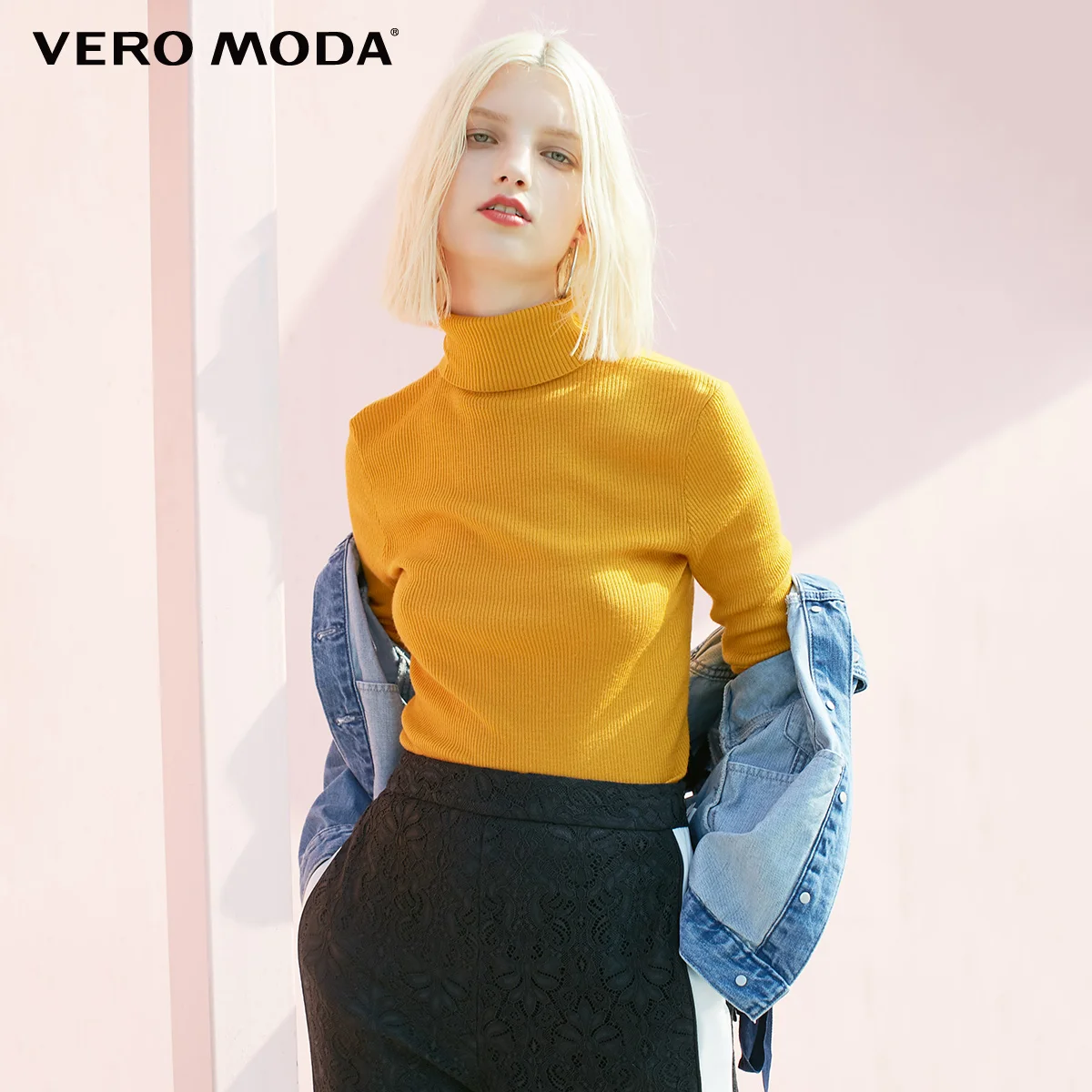 MID DEEP CARROT Vero Moda водолазка Осень узкого кроя из шерсти минималистский хлопкового трикотажа, вязаный свитер с высоким, плотно облегающим шею воротником для женщин | 318324522 - Цвет: MID DEEP CARROT