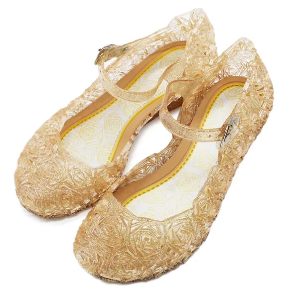 Girl Yellow Sandals Для девочек прозрачнын Хрустальные Босоножки платье принцессы на шнуровке Обувь для детей девочки, танцы обувь Эльза Синие туфли София/фиолетовое сандалии - Цвет: Girl Yellow Sandals