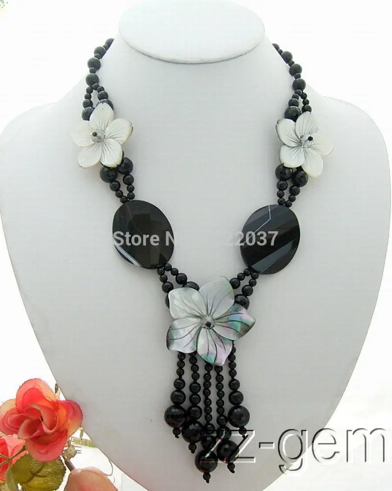 

natural Onyx Shell Flower Necklace Pure manual weaving 50CM