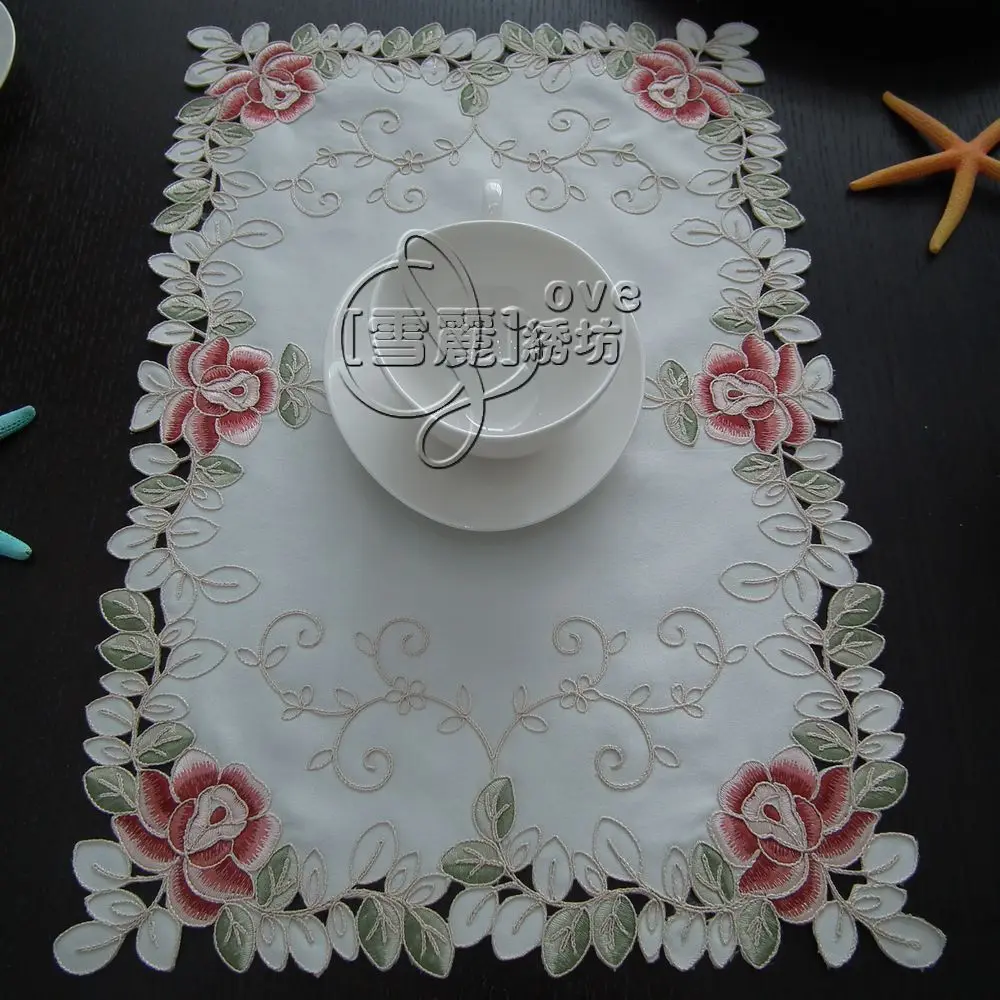 Rustic fashion embroidery fabric dining table cloth mat dish microwave oven cutout cover towel colorful rose | Дом и сад