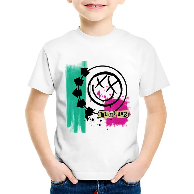 Модные детские футболки с принтом Blink 182 Rock Band Smiley Face милые летние повседневные