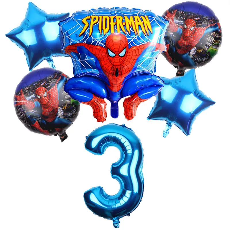 blue 3 6pcs/lot Spiderman Foil Helium Balloons 30" Red Number Party Inflatable Ball Birthday Party Decoration Kids Toys Star Globos - Цвет: blue 3