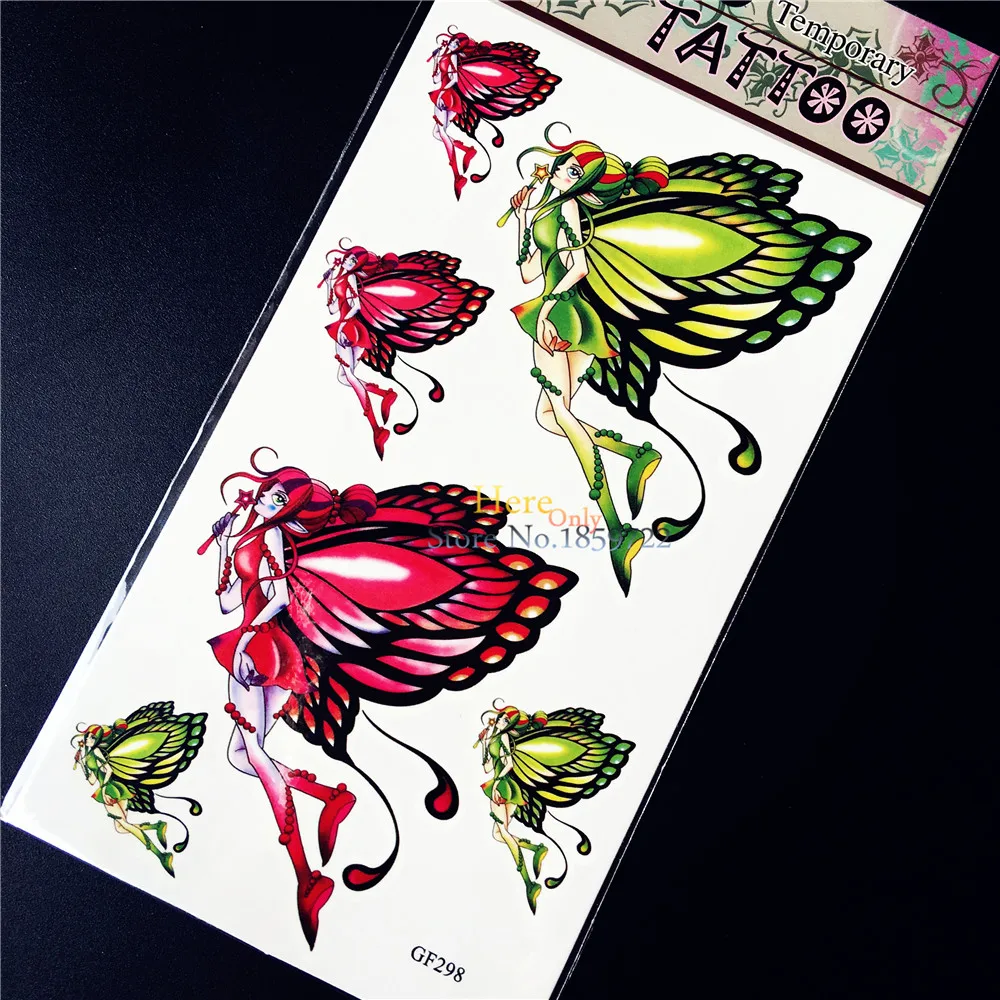 Аниме комикс Бабочка фея временная татуировка наклейка для женщин девушек тело
