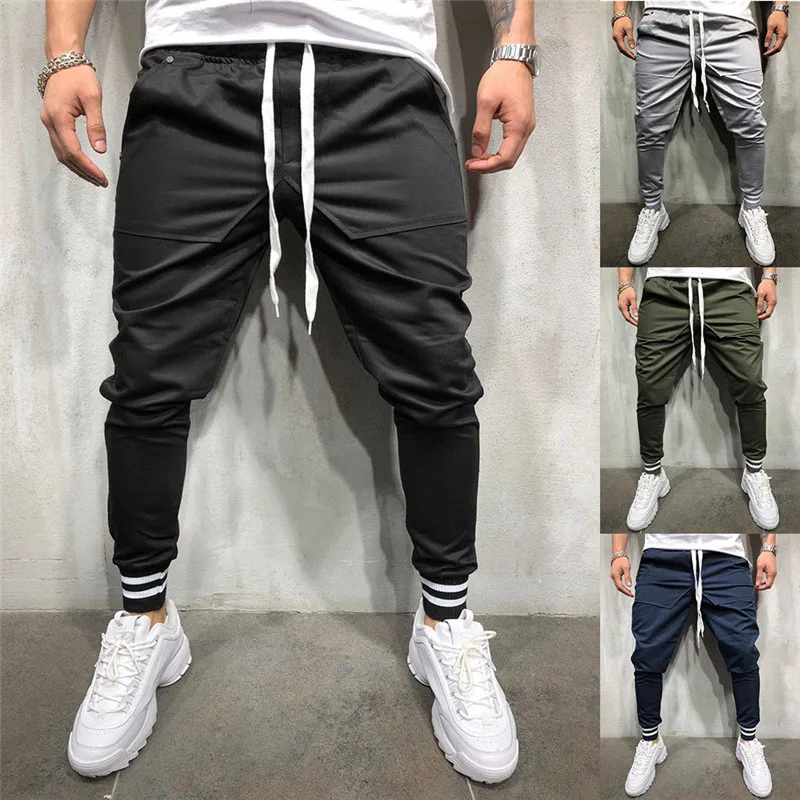 

Men's Slim Straight Trousers 2018 Autumn Summer Casual Pencil Jogger Cargo Workout Pants Fashion Man Fitness Trousers Size M-2XL
