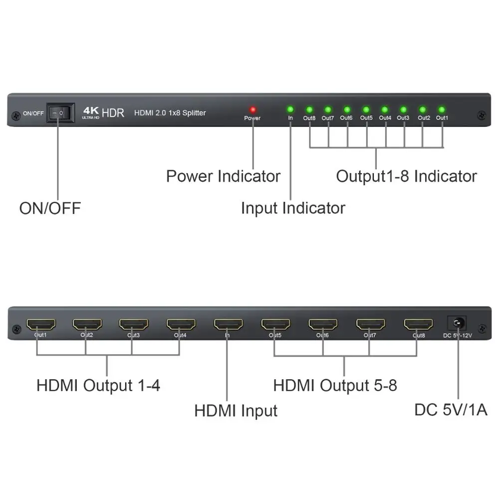 Neoteck 1 в 8 Выход HDMI-совместимый 2 0 сплиттер поддержка 4K/60Hz YUV 4:4:4 HDR