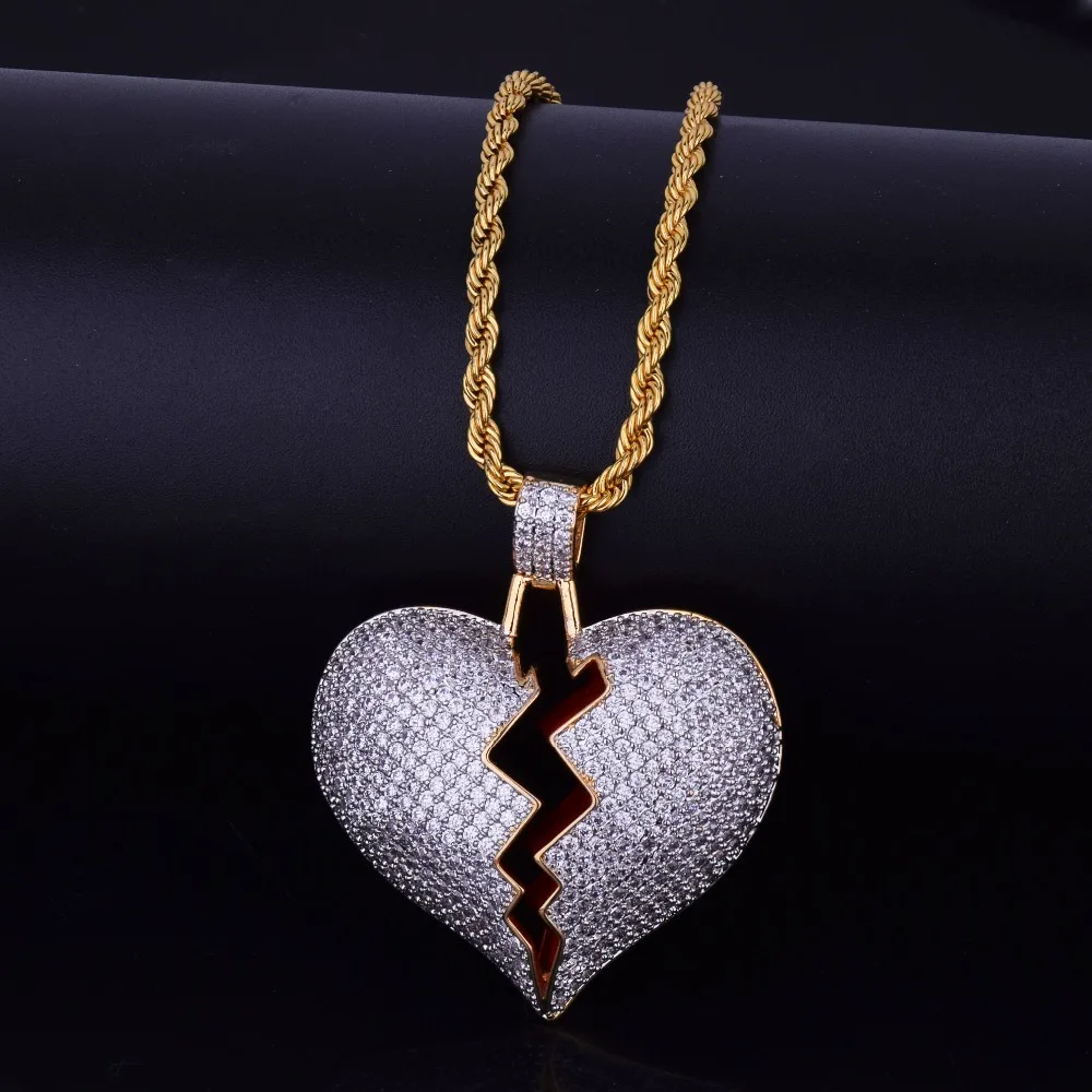 Красное масло сердце ожерелье и кулон с теннисной цепочкой золотой цвет Bling кубический циркон мужские хип хоп ювелирные изделия для подарка