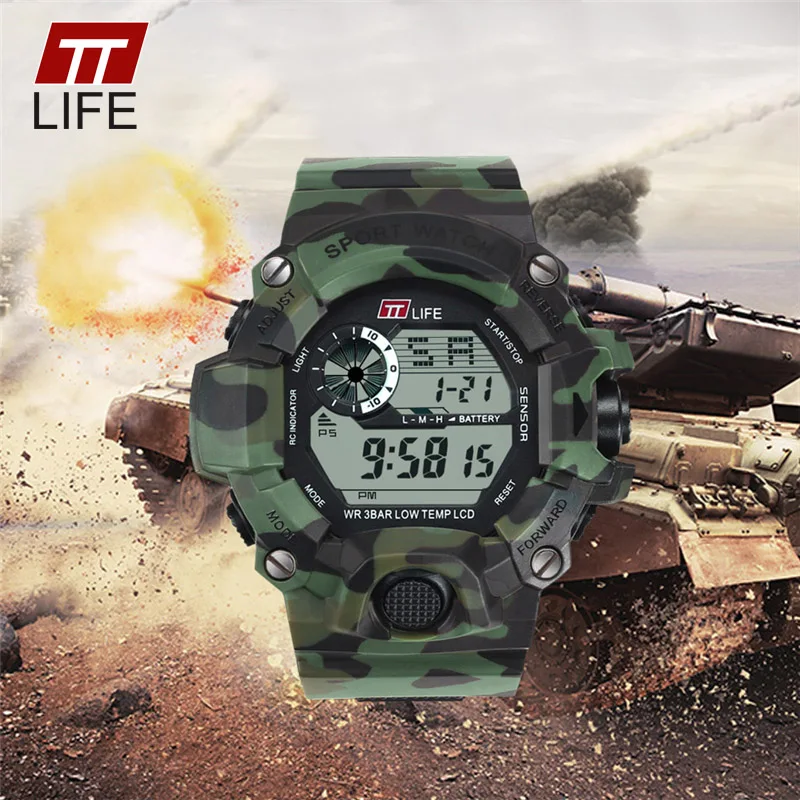 TTLIFE Men Camouflage Military Digital Watch LED Sports Minimalist Wristwatch Waterproof Shock Resistant Business Clock TS06 | Наручные