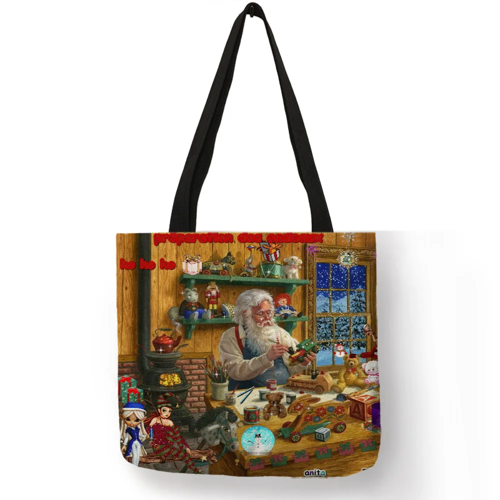 Уникальные женские сумки с принтом Merry Christmas santa claus Сумки для подарков эко льняные многоразовые сумки для покупок и поездок - Цвет: 005