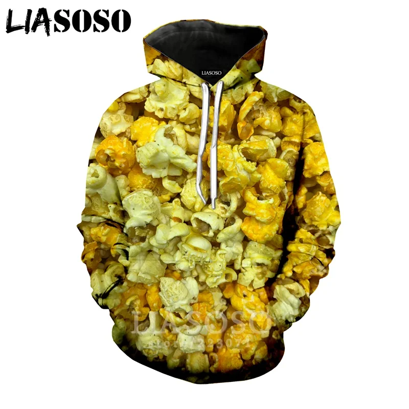 LIASOSO/Осенняя Новая модная Мужская и Женская толстовка с 3D принтом еда попкорн