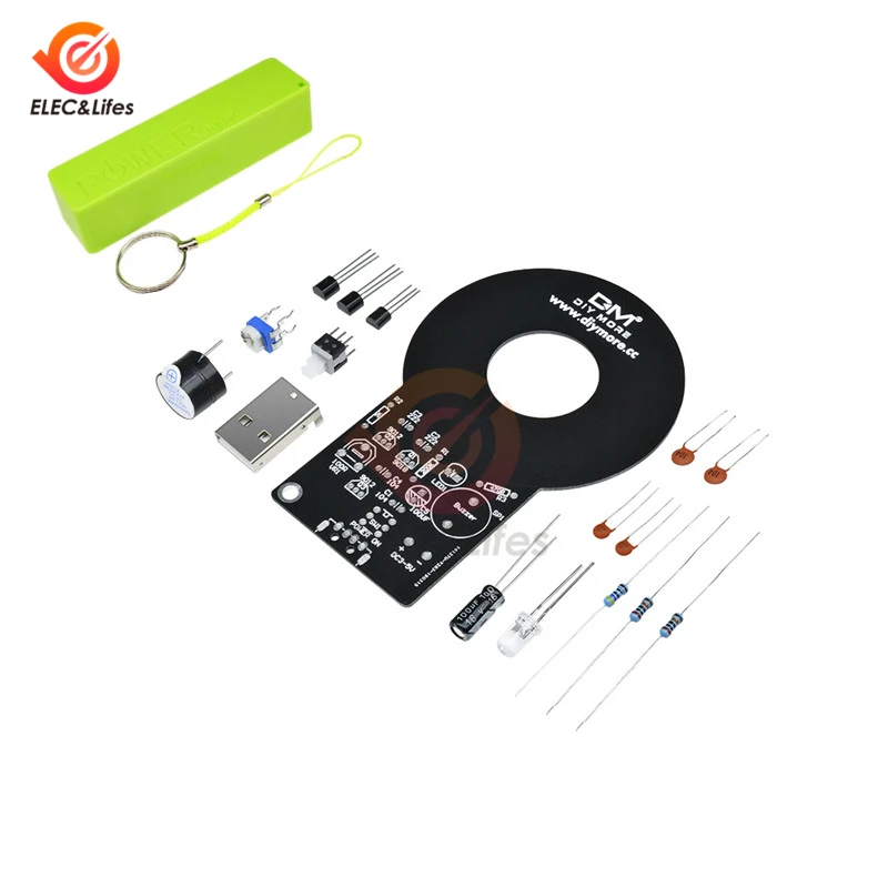 Металлоискатель электронный DIY Kit 18650 USB Мощность банк Зарядное устройство коробка DC 3 V-5 V 60 мм Бесконтактный Сенсор борту модуль детектор металла - Цвет: Зеленый