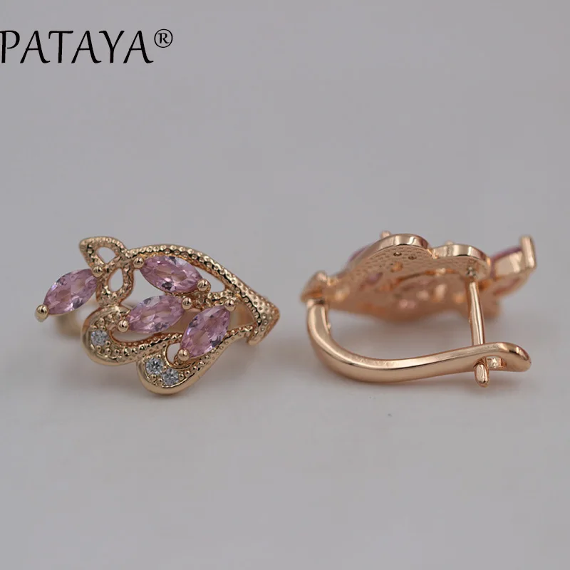 PATAYA RU, хит, 4 листа, симметрия, 585, розовое золото, висячие серьги, 10 цветов, натуральный циркон, серьги для женщин, вечерние, свадебные, индийские ювелирные изделия - Окраска металла: pink