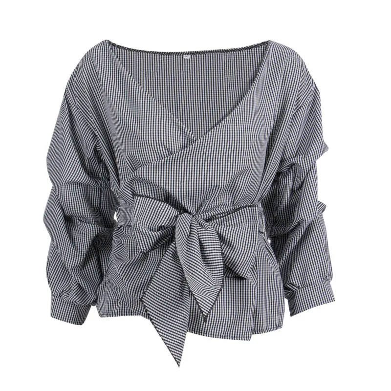 Блузка женская хлопковая с длинным рукавом и бантом|shirt top|blouse shirtoff shoulder shirt |