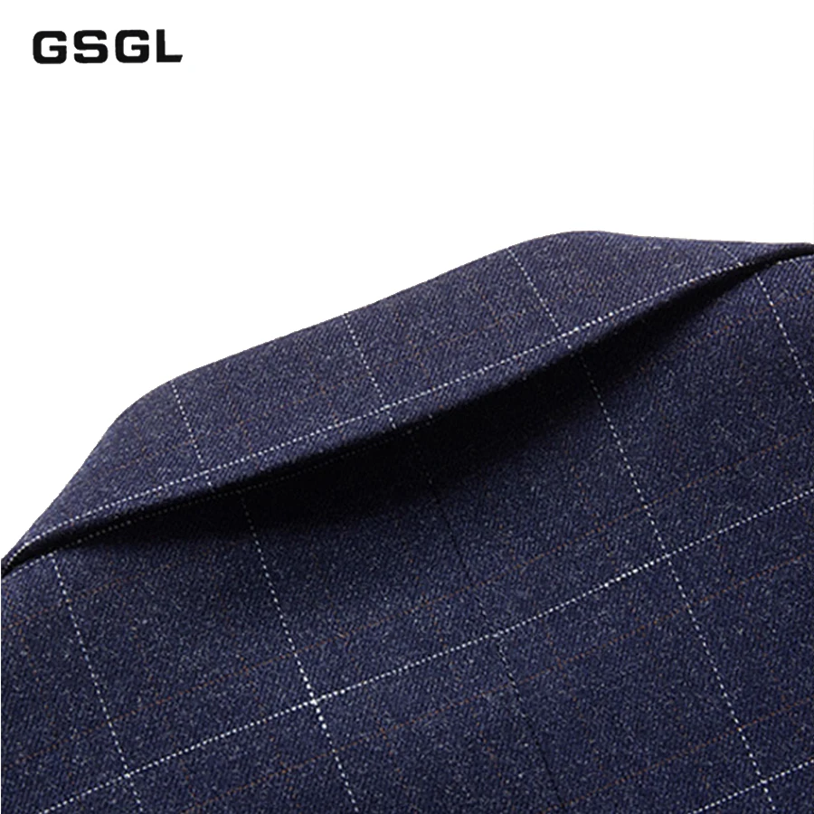 New Mens 3 Piece Slim fit Plaid Checked Suit Blue Single Breasted Vintage Suits Separate (Blazer, Pant, and Vest)