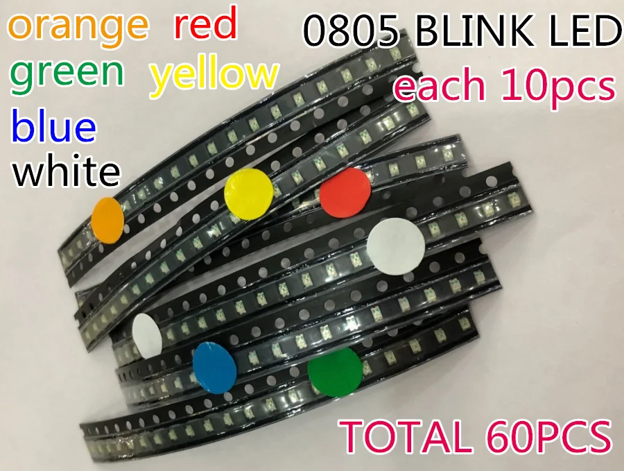 Мигающий и мерцающий диод 60 шт. мигание 0805 SMD диоды смешанные 10 каждого красного