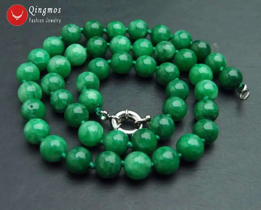 Модное женское ожерелье Qingmos колье с 8 мм круглым темно-зеленым нефритом ожерелья