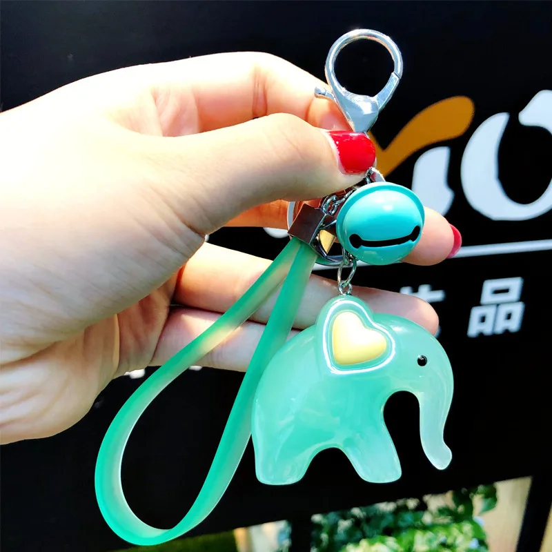 Милый брелок для ключей со слоном, металлический колокольчик Porte Clef, брелок для ключей, автомобильный Шарм, брелок, куклы, акрил, сердце, ухо, слон, брелки