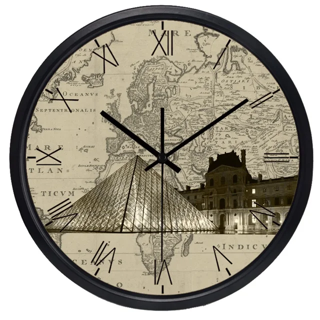 Paris Louvre Часы Мирового часового пояса бренд отель лобби часы Roma NO. World Places of Interest часы-карта ультра тихие высокие-Gr кварцевые часы - Цвет: Paris Louvre