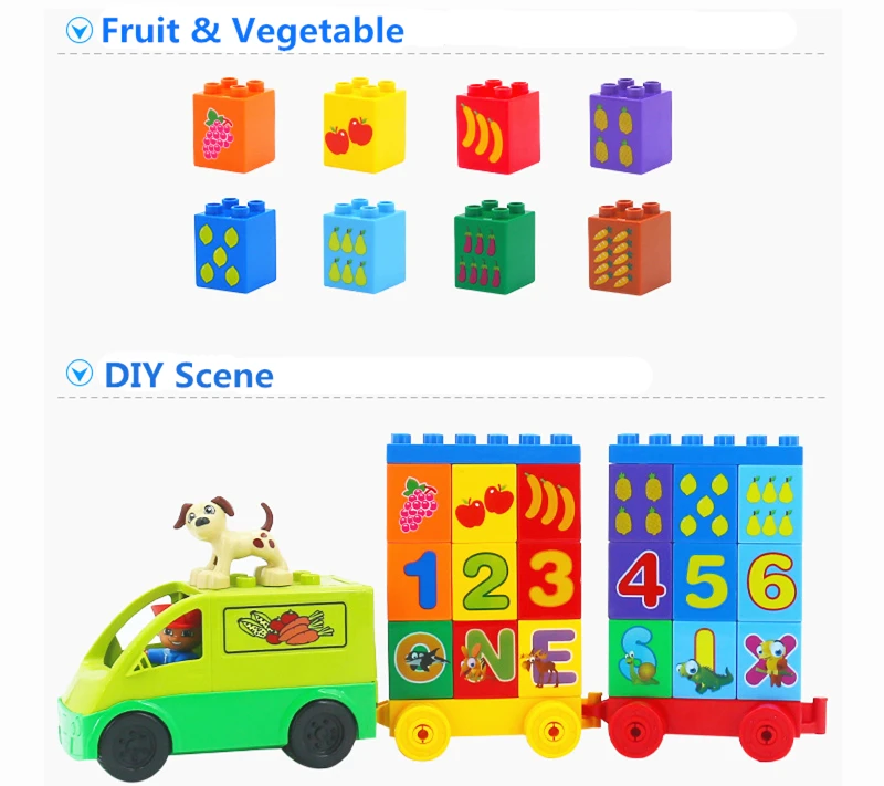 DIY Duploe Bricks Accessories Number Letters Fruits Vegetables Big Size Building Blocks Kids Duploed Toys For Children Gifts
