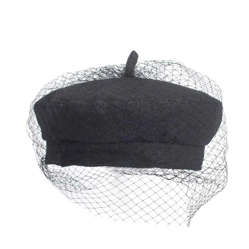 Чёрный берет с сеткой бренд 2018 новые модные женские береты трендовые шапки шоу