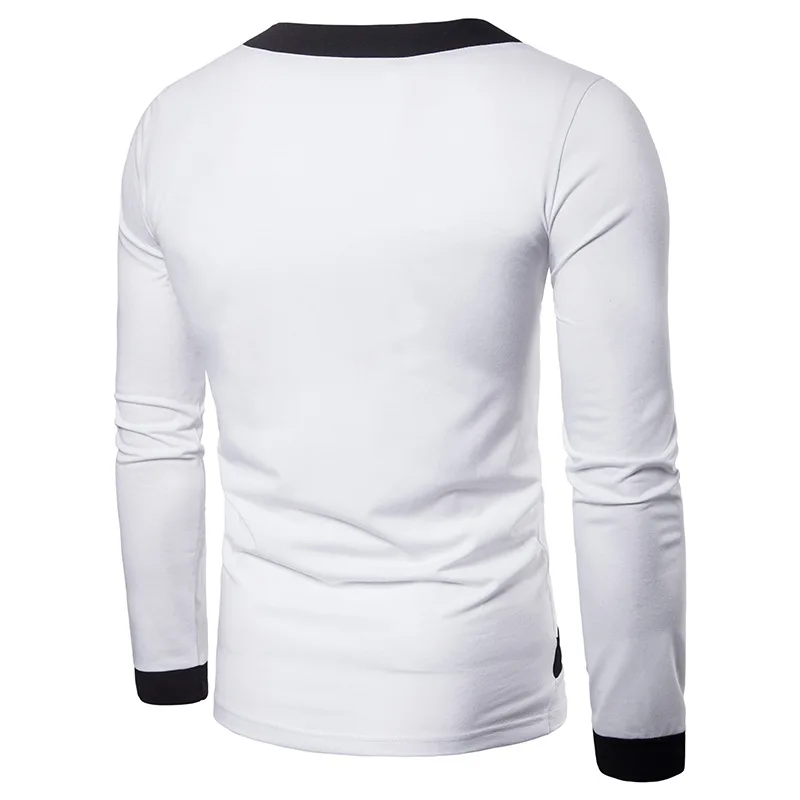 Mens Hipster Classic V Neck T-shirt Autumn New Slim Fit Long Sleeve T Shirt Men Casual Brand Tops Tees Camiseta Masculina