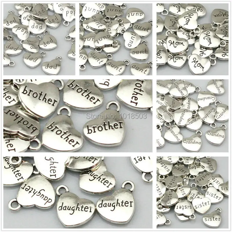 

10pcs Quality Tibetan Silver Family members Heart Pendants charms